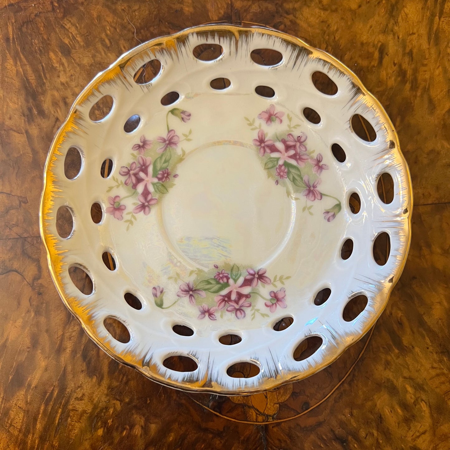 Vintage Lustre Ware Hand Painted Purple Tea Cup & Saucer