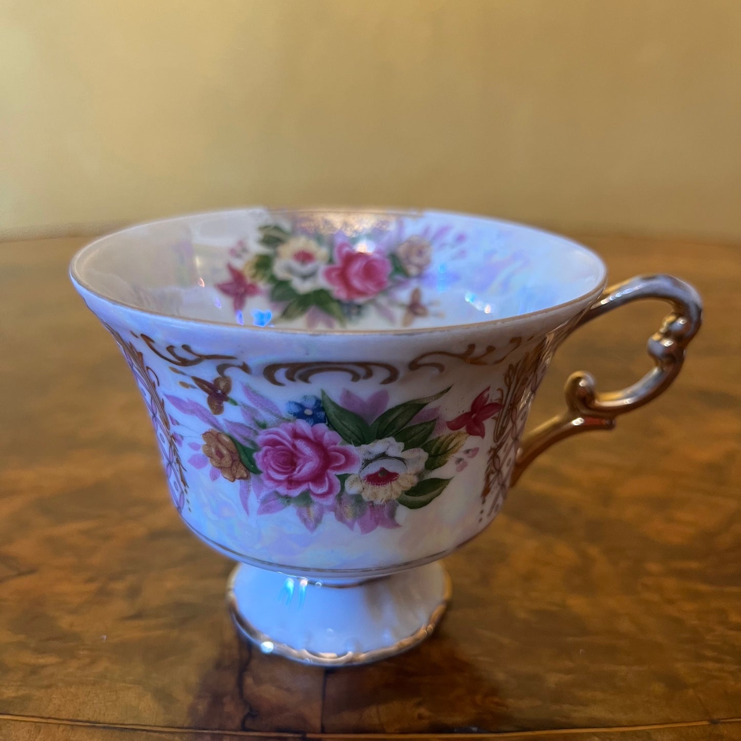 Floral & Gold Pearl Like Tea Cup & Saucer