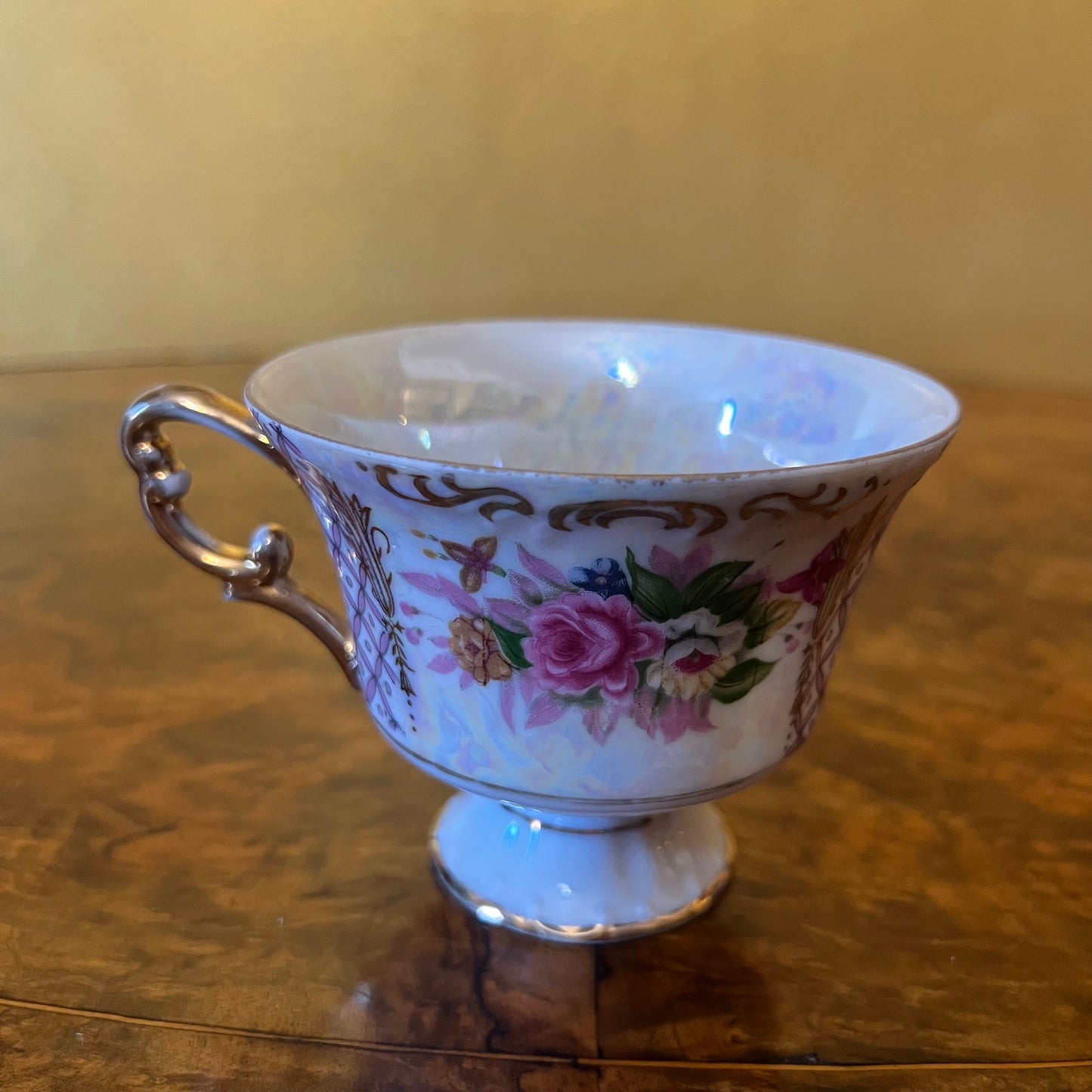 Floral & Gold Pearl Like Tea Cup & Saucer