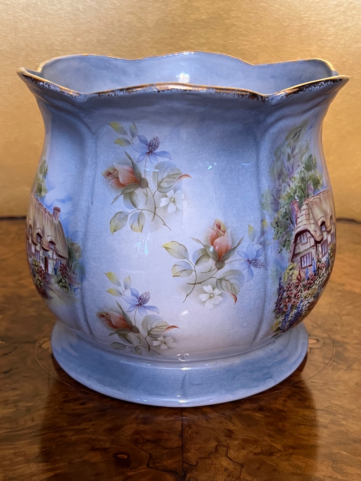 Vintage Cottage Print Plant Potter or Vase