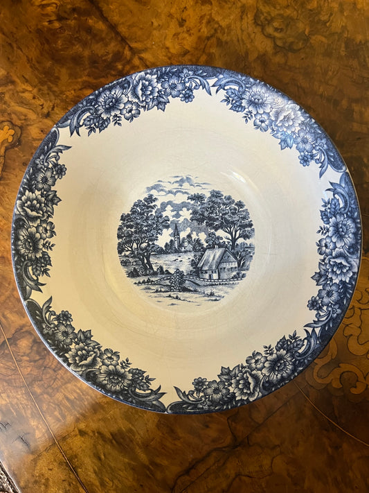 Vintage FLI Blue And White Scenic Print Large Bowls