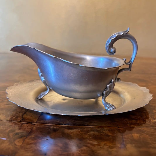 Vintage Silver Plated Gravy Boat & Tray