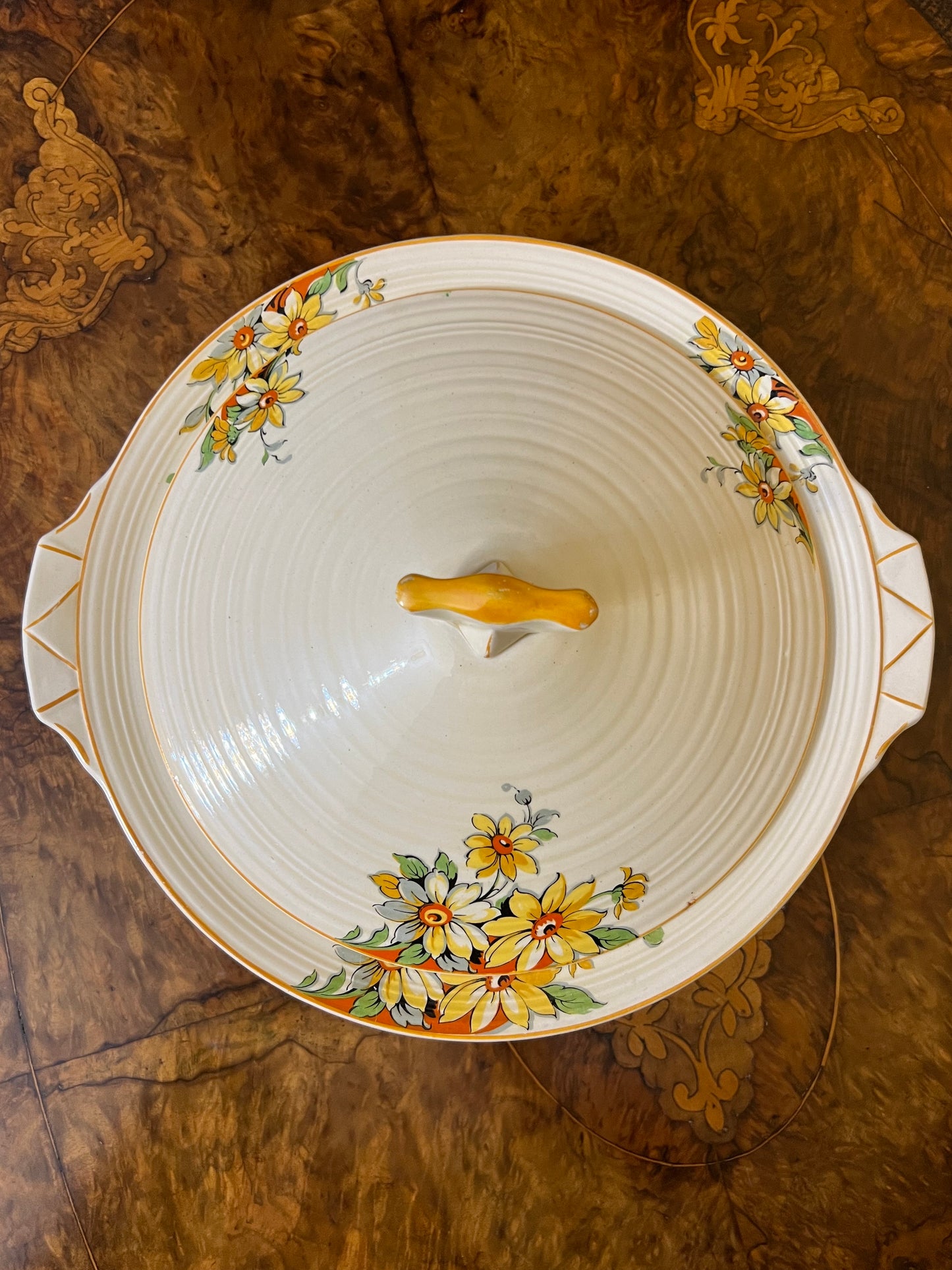 Vintage Crown Ducal Floral Orange Serving Bowl With Lid