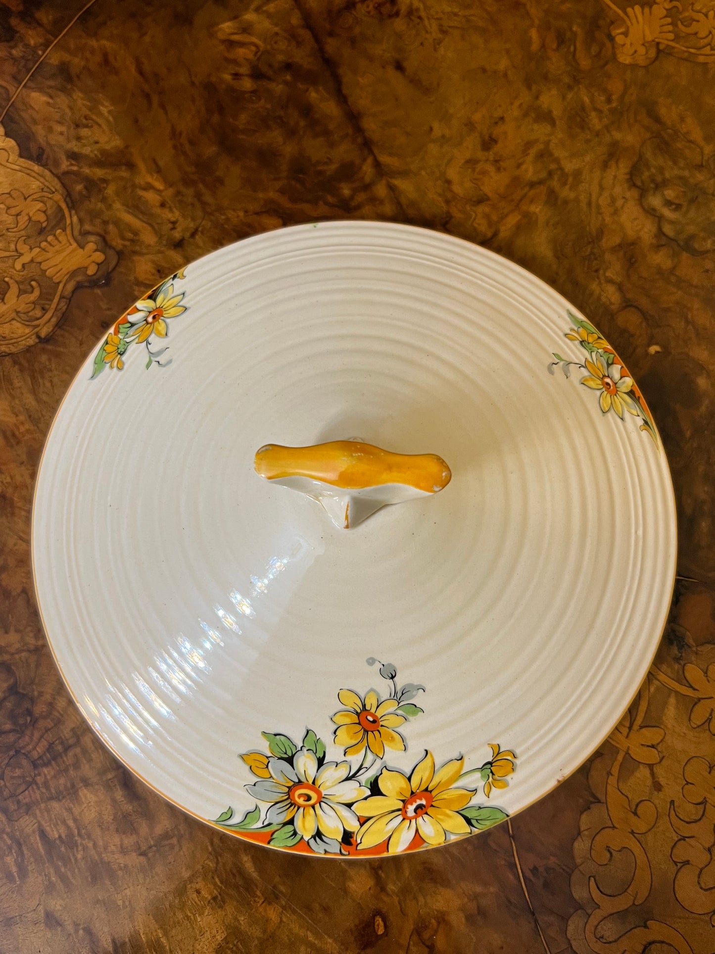 Vintage Crown Ducal Floral Orange Serving Bowl With Lid