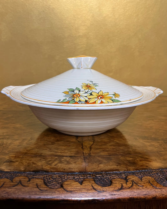 Vintage Crown Ducal Floral Orange Serving Bowl With Lid