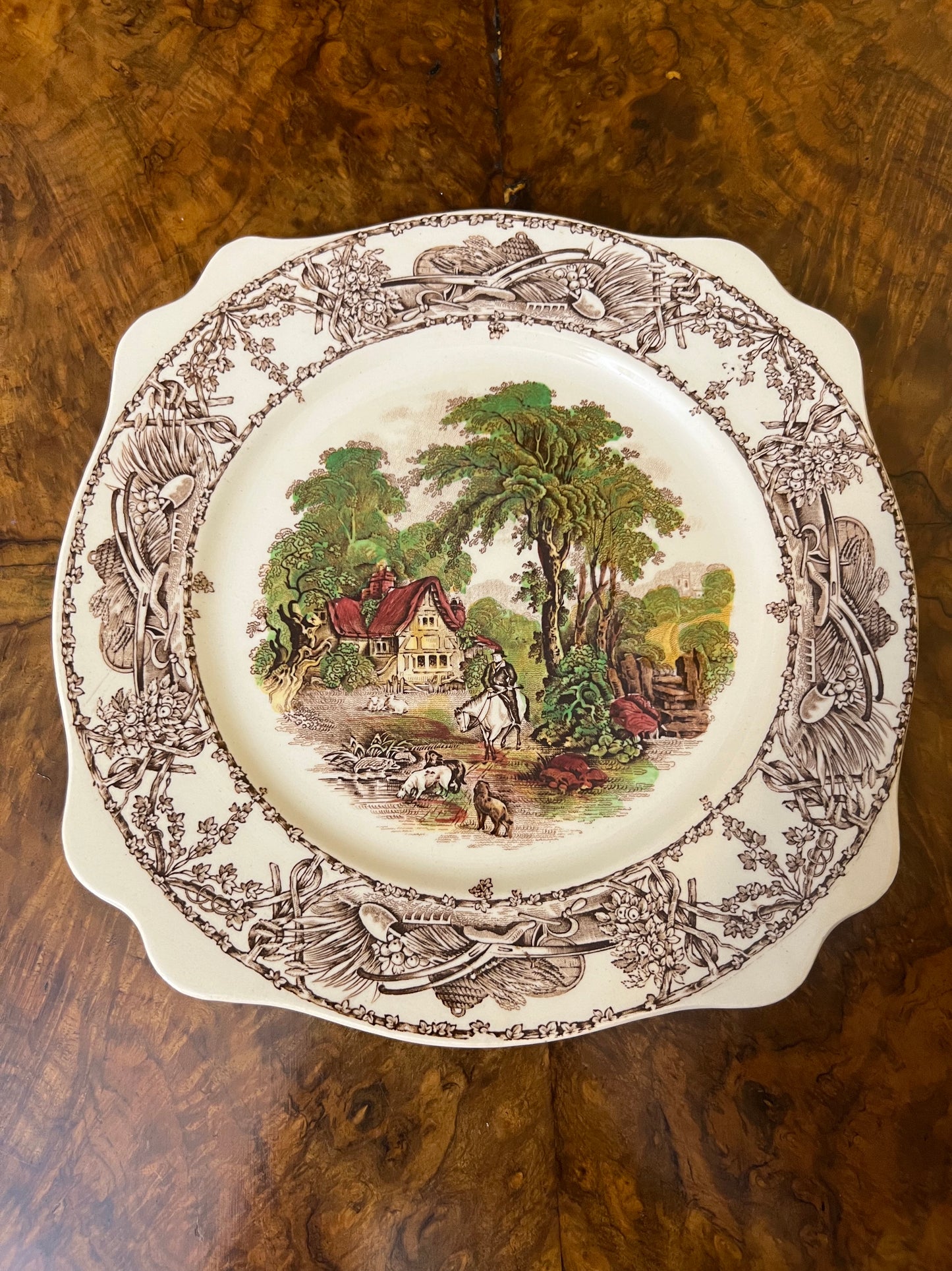 Vintage Royal Staffordshire Rural Scene Print Square Plate