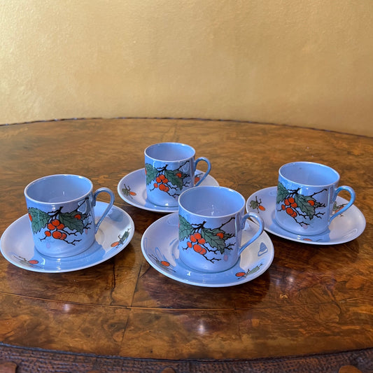 Vintage Victoria Christmas Coffee Cup & Saucer Set Of Four