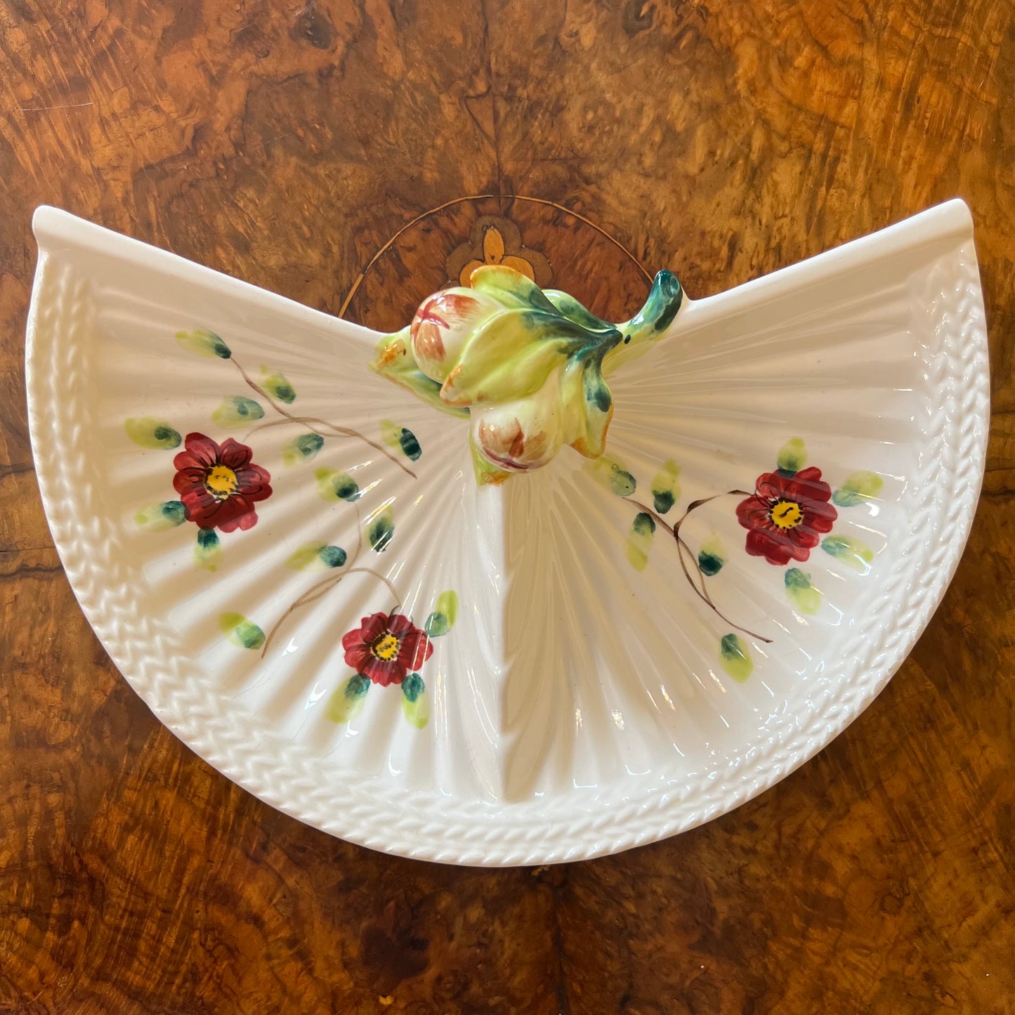 Vintage Japanese Handmade Porcelain Fan Bowl