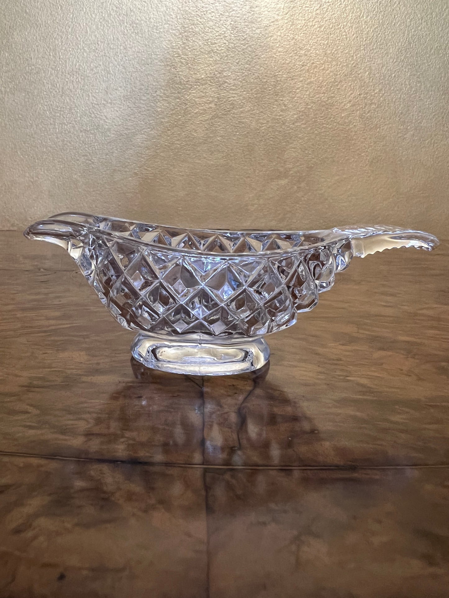 Vintage Glass Cut Pair Of Gravy Boats