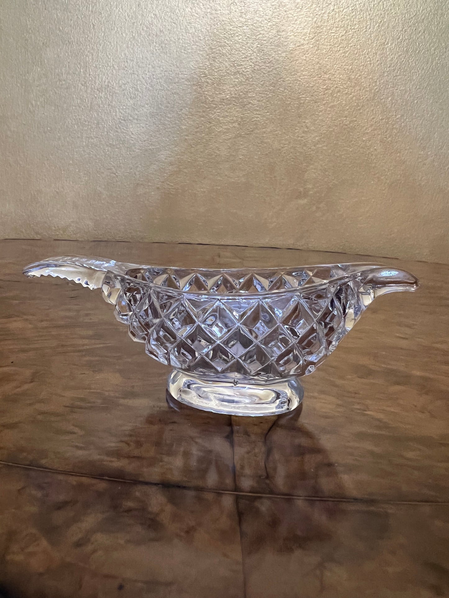 Vintage Glass Cut Pair Of Gravy Boats