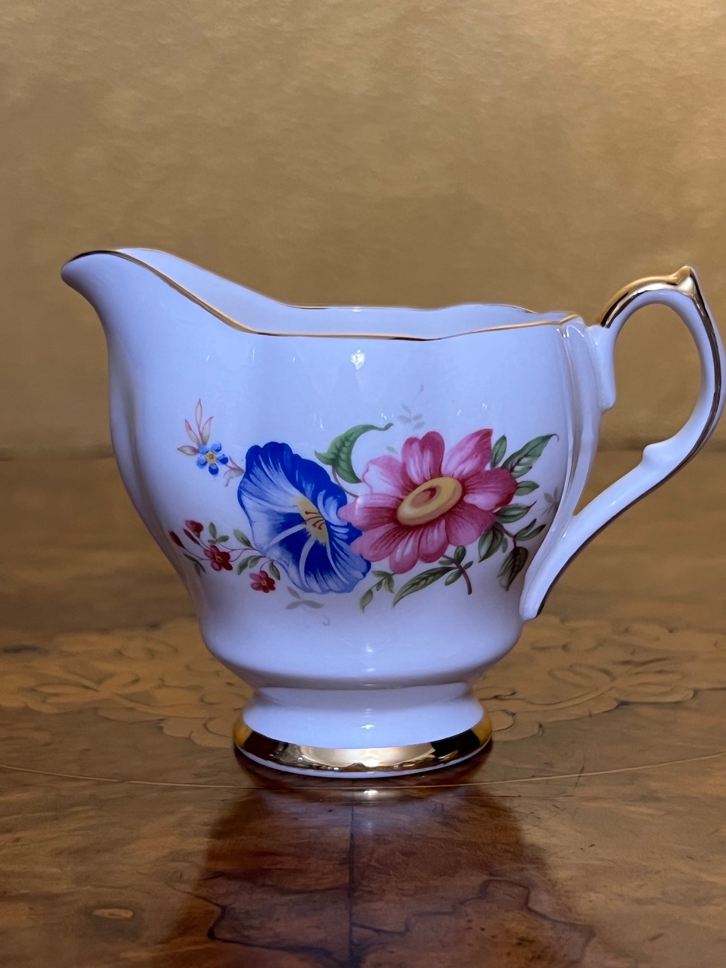 Vintage Queen Anne Floral Gold Trim Milk Jug