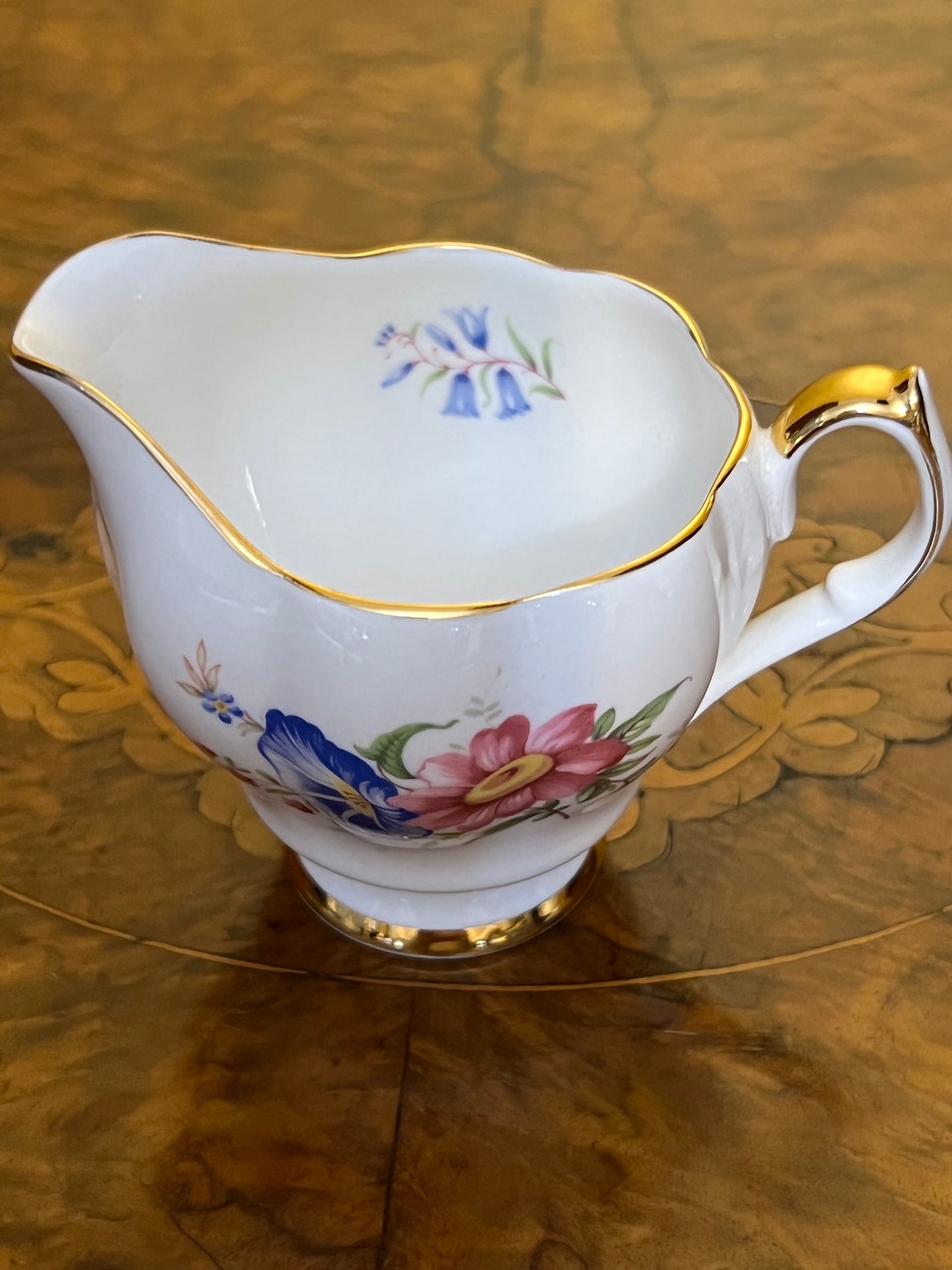 Vintage Queen Anne Floral Gold Trim Milk Jug