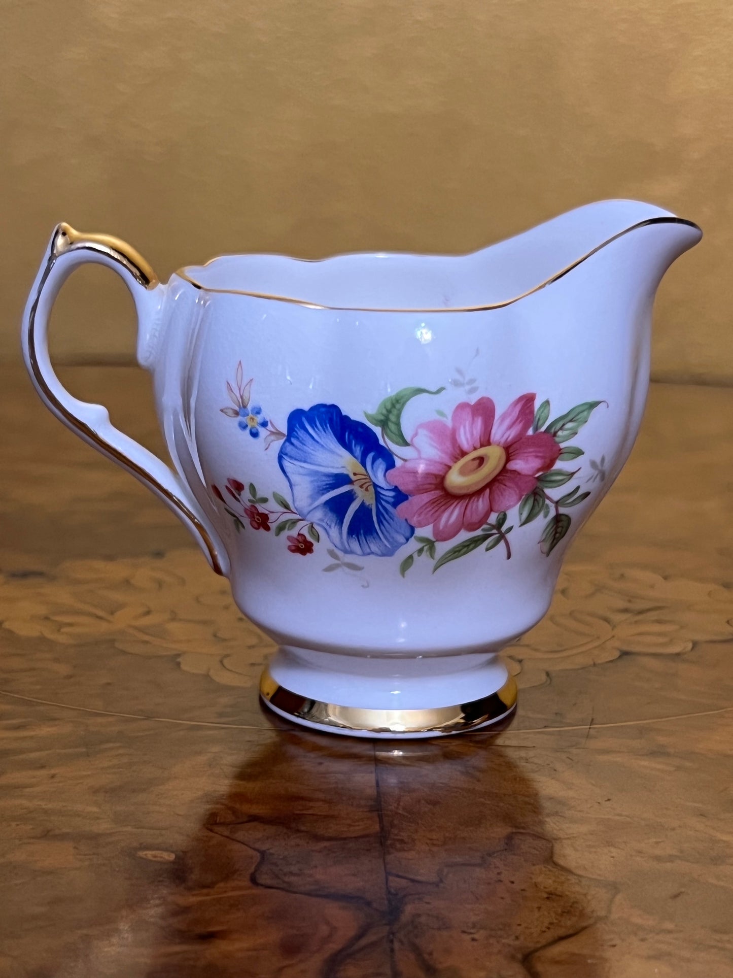 Vintage Queen Anne Floral Gold Trim Milk Jug