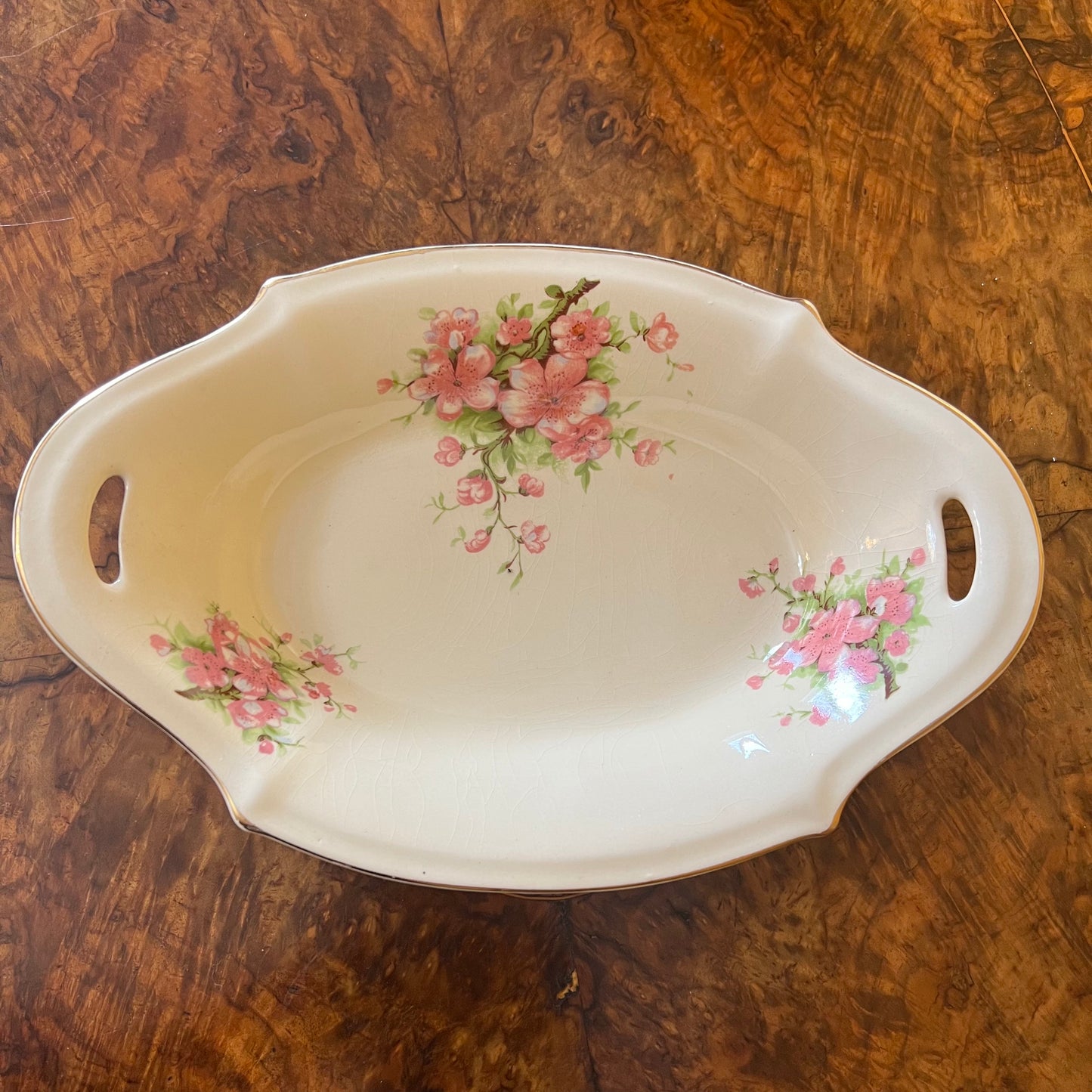 Vintage A J Wilkinson Peach Blossom Oval Candy Bowl