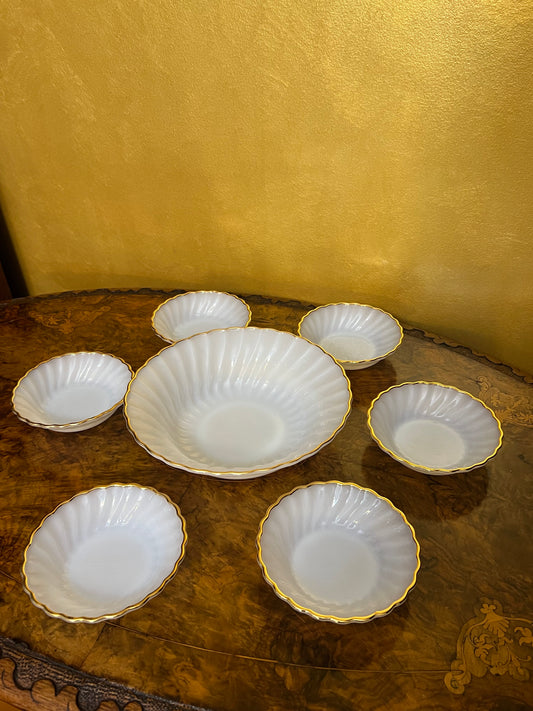 Vintage Anchor Hocking Milk Glass Shell Bowls Set