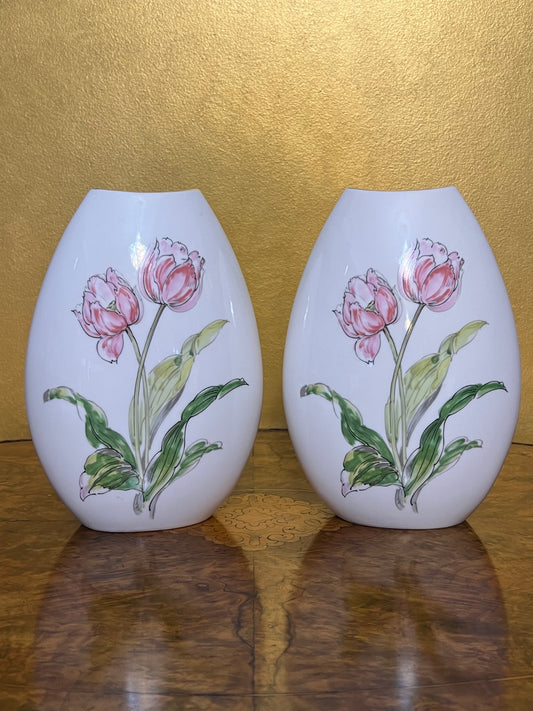 Vintage Japanese Pink Tulip Vase Pair