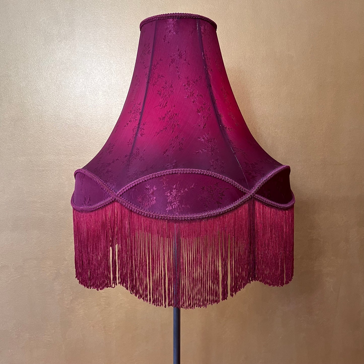 Early 20th Century Lamp Stand With Maroon Tassel Shade