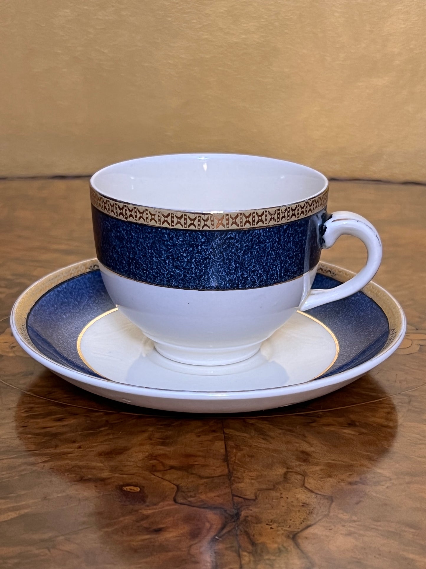 Vintage Burleigh Balmoral Navy Gold Tea Cup & Saucer Pair