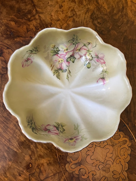 Vintage Hand Painted Floral Shell Bowl