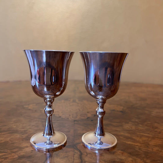 Vintage Portugal Silver Plated Port Glasses Pair