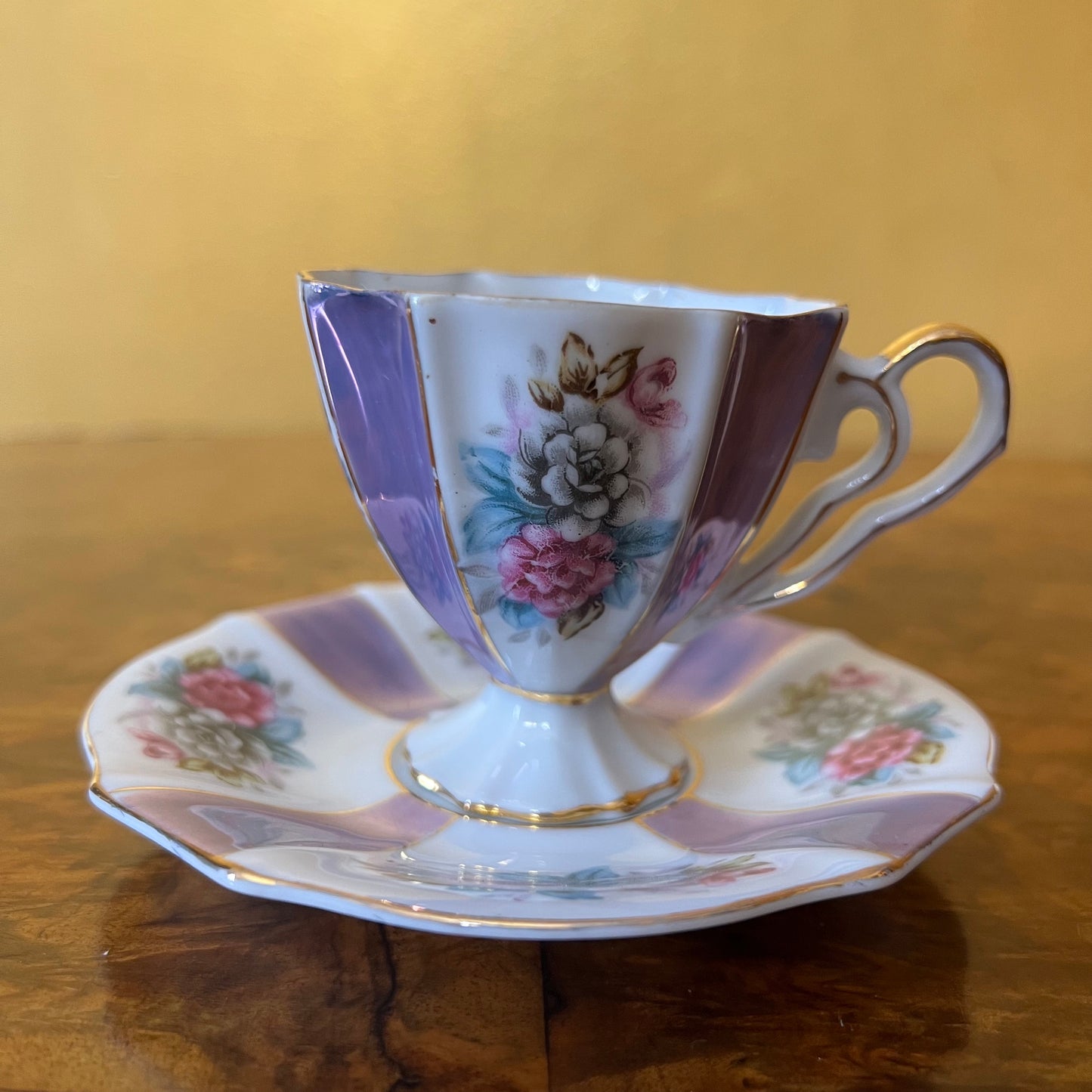 Vintage Floral Purple Coffee Cup & Saucer