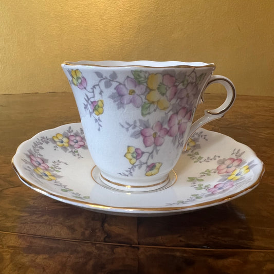 Vintage Colclough Pink Floral Tea Cup & Saucer