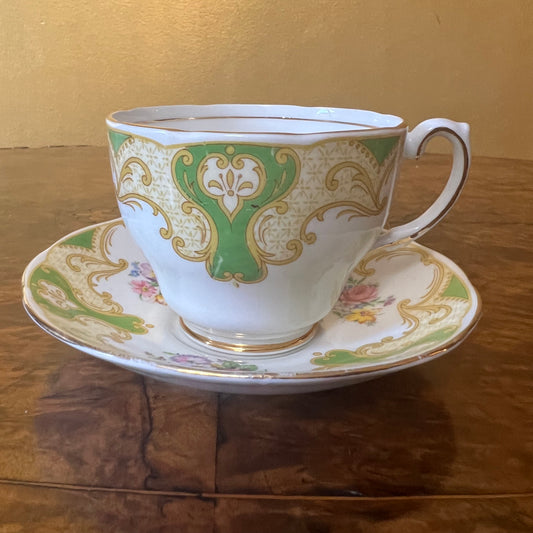 Vintage Salisbury Green Gold Tea Cup & Saucer