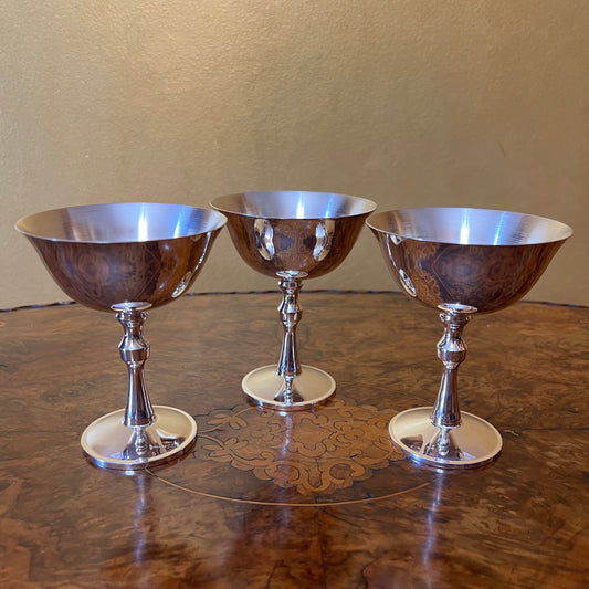 Vintage Portugal Silver Plated Champagne Glasses Set Of Three