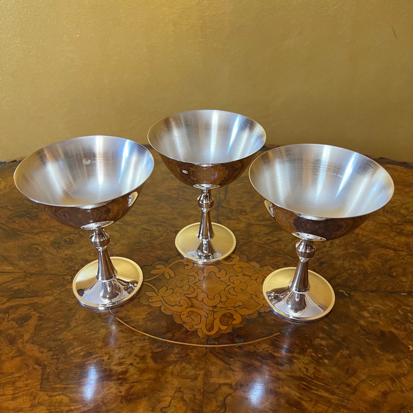 Vintage Portugal Silver Plated Champagne Glasses Set Of Three