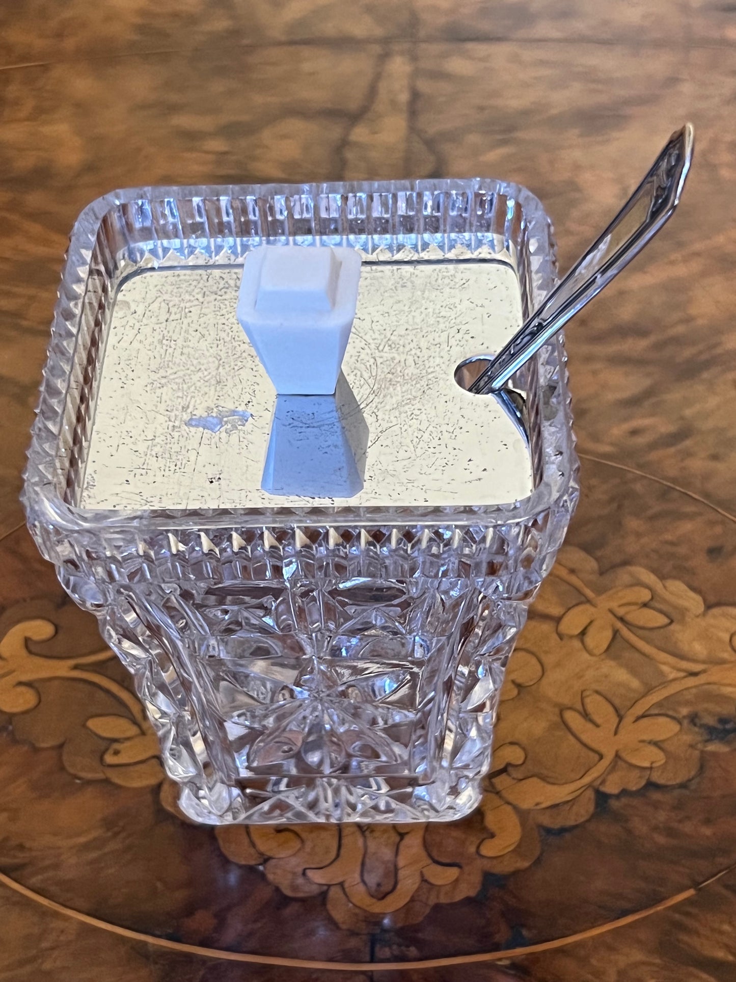 Vintage Crystal Sugar Bowl With Spoon