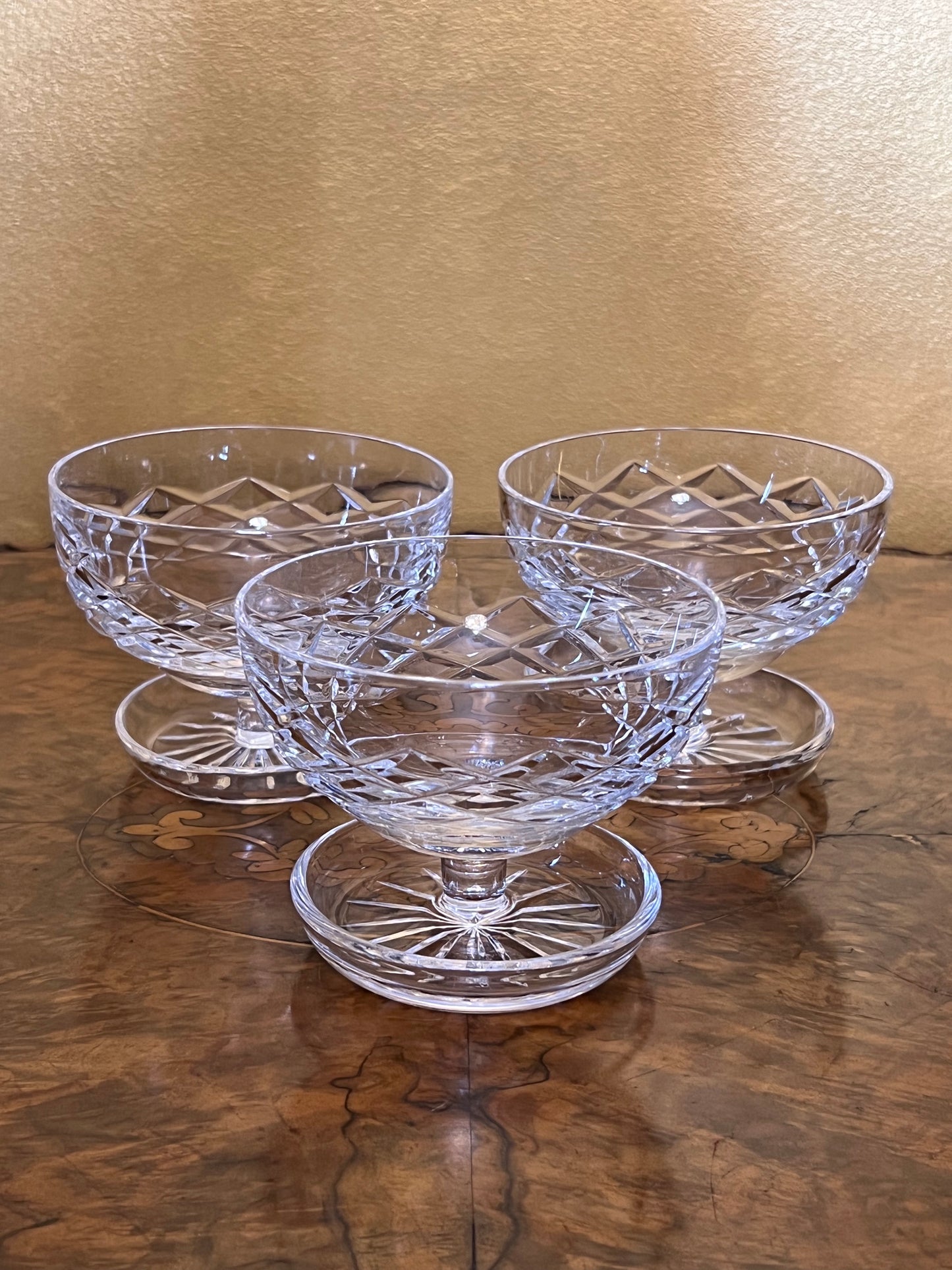 Vintage Crystal Desert Bowls With Tray Base Set Of Three