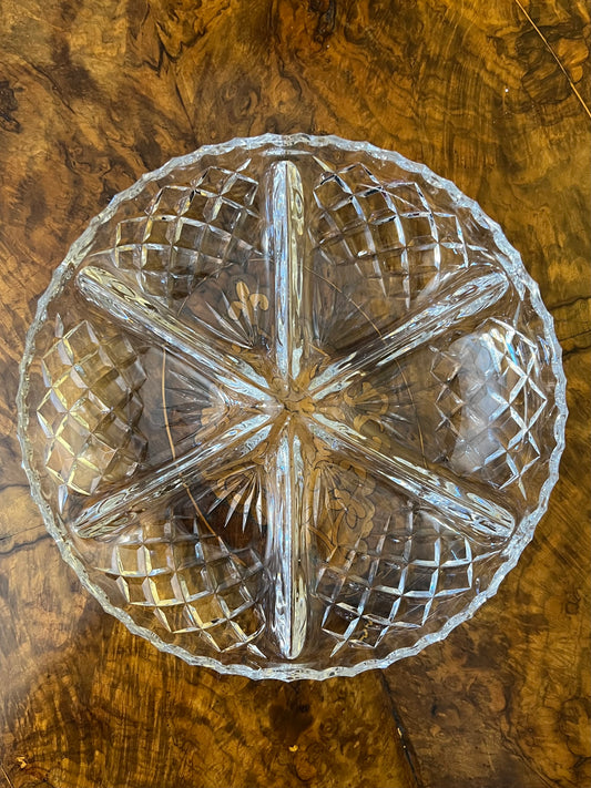 Vintage Crystal Divider Serving Bowl