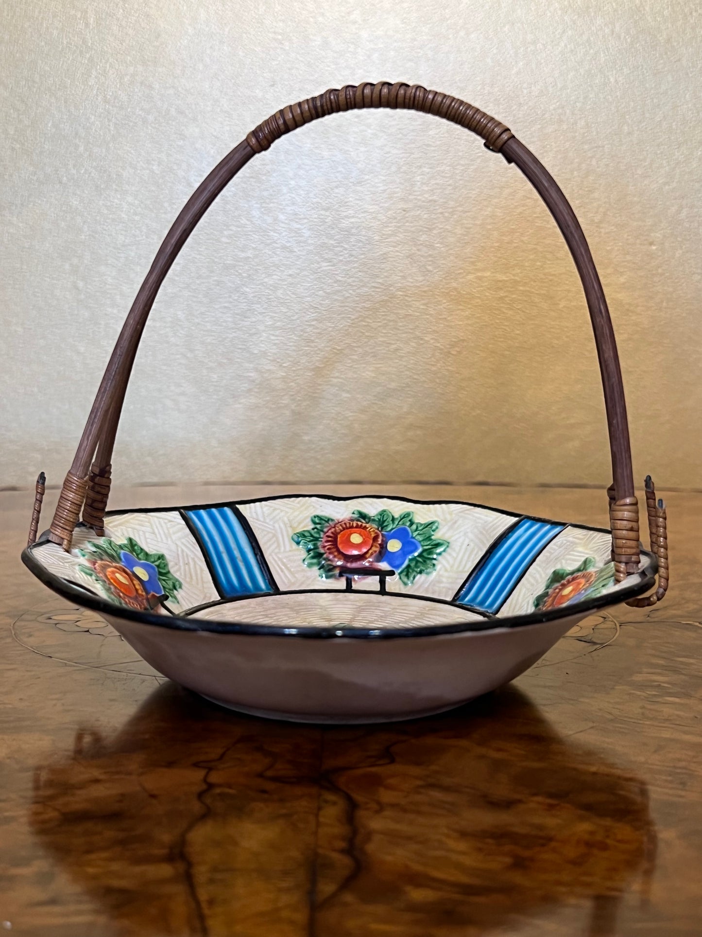 Vintage Japanese Maruhon Ware Bowl With Basket