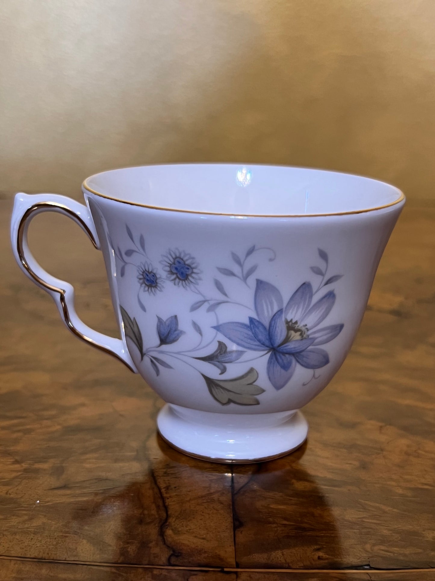 Vintage Colclough Rhapsody Blue Floral Tea Cup Trio Set
