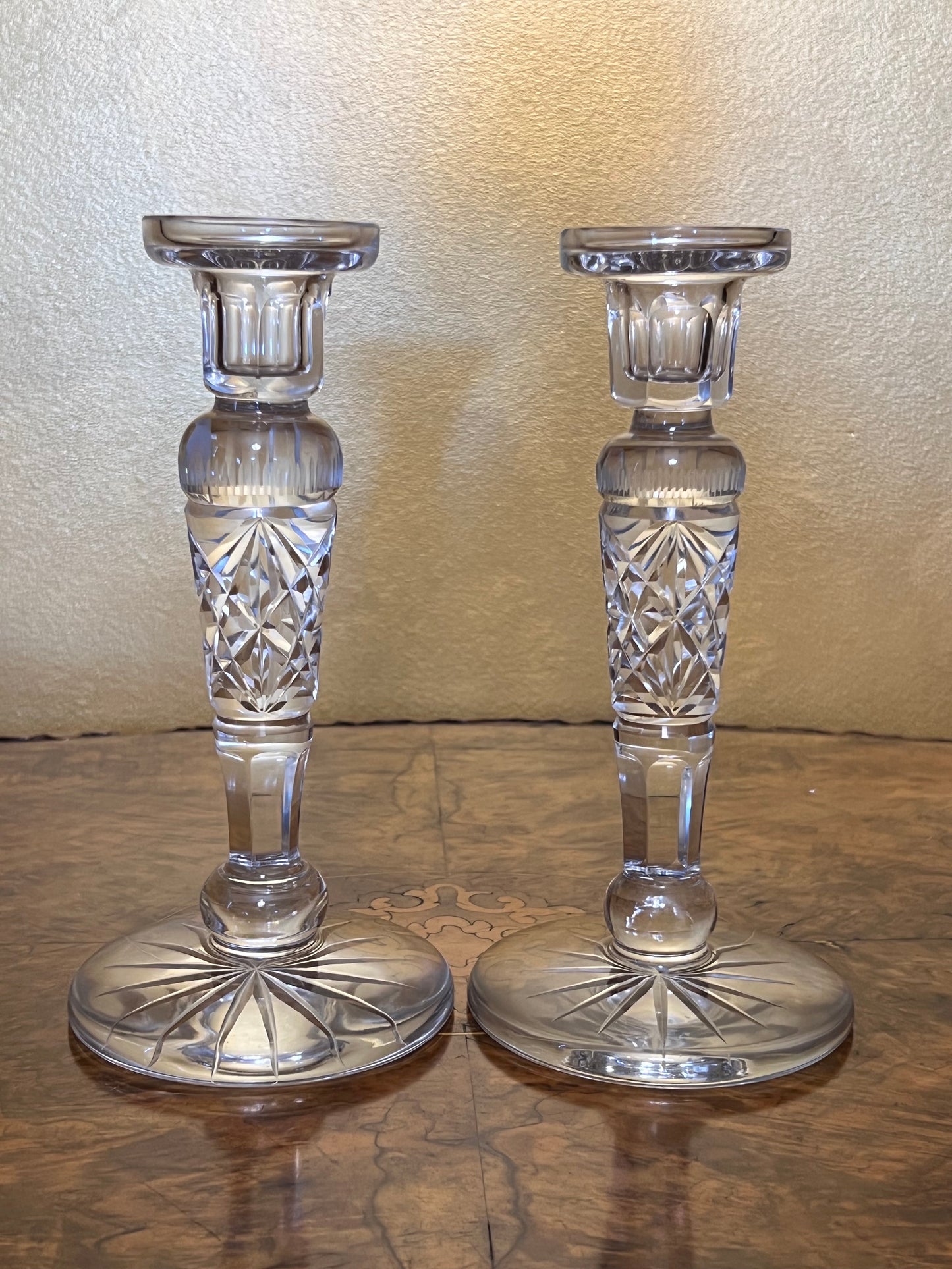 Vintage Crystal Cut Candlestick Pair