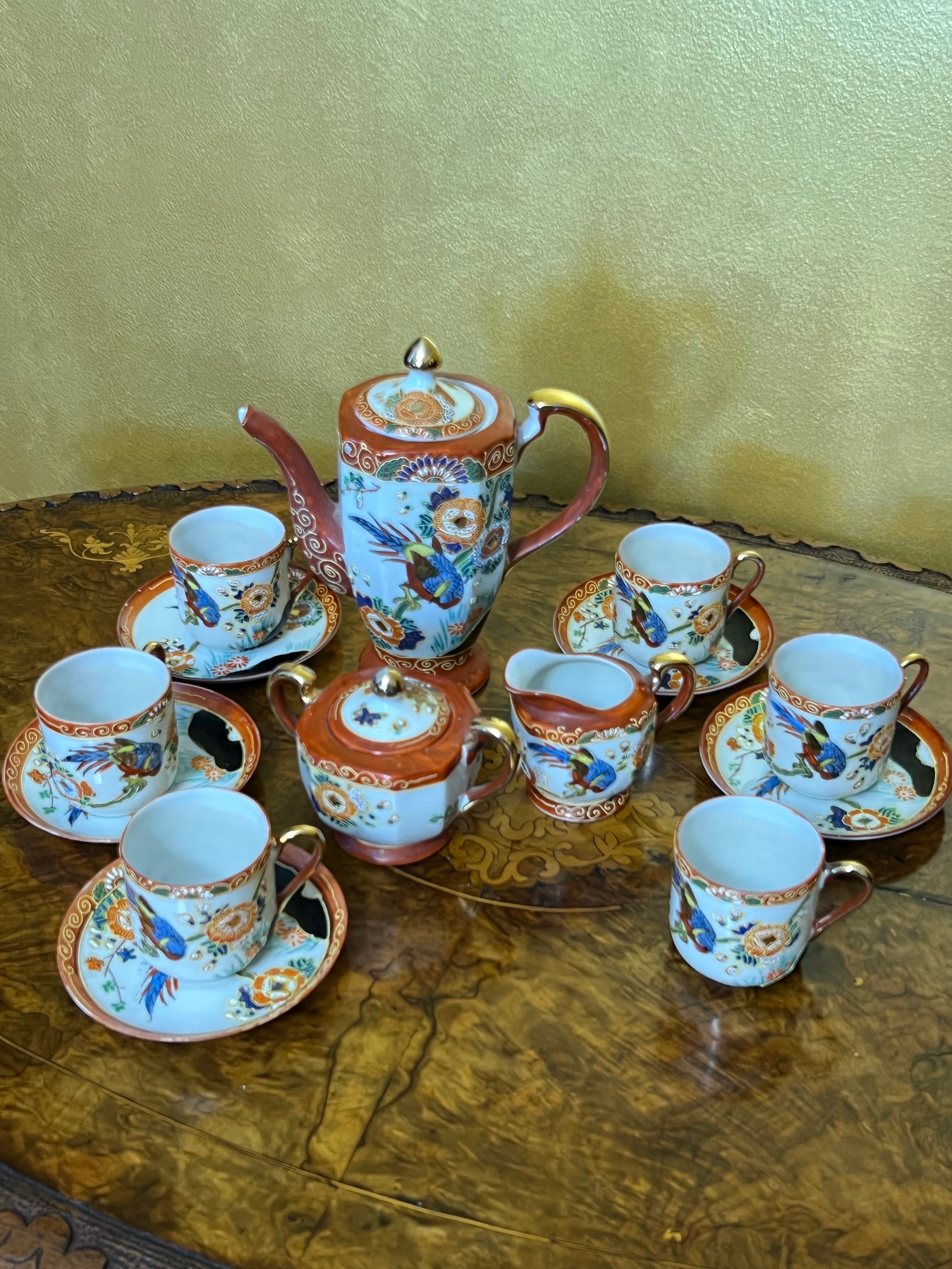 Vintage Kutani Japanese Hand Painted authentic Tea Set