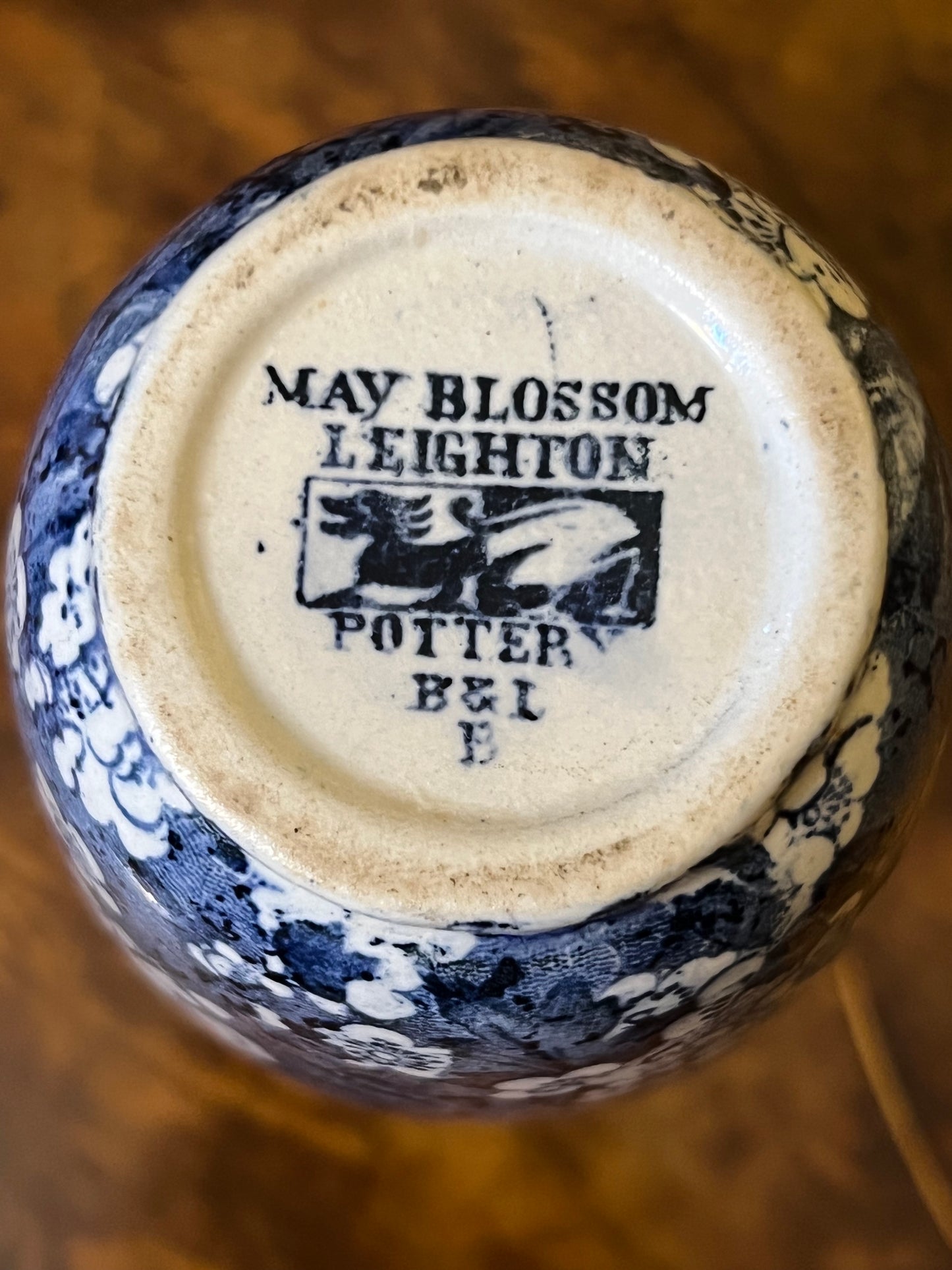 Vintage May Blossom Leighton Pottery Blue Print Vase