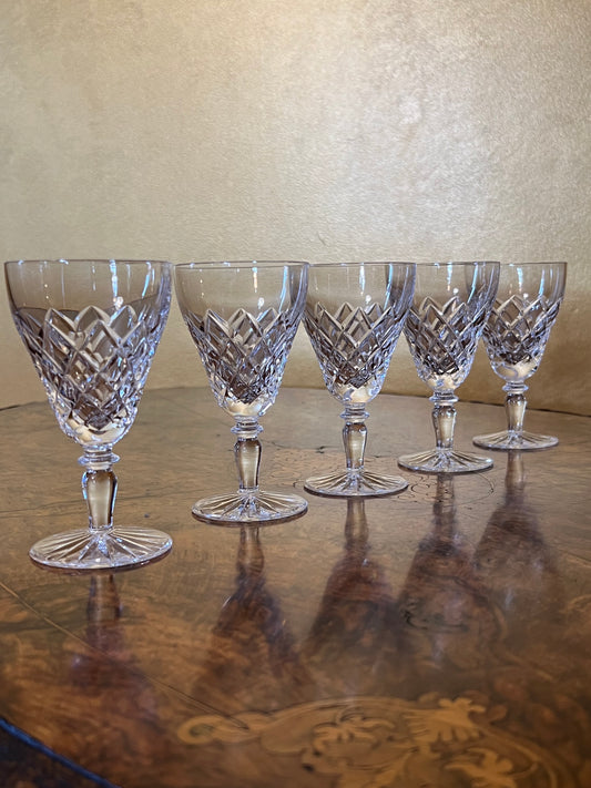 Vintage Crystal Diamond Cut Port Sherry Glasses Set Of Five