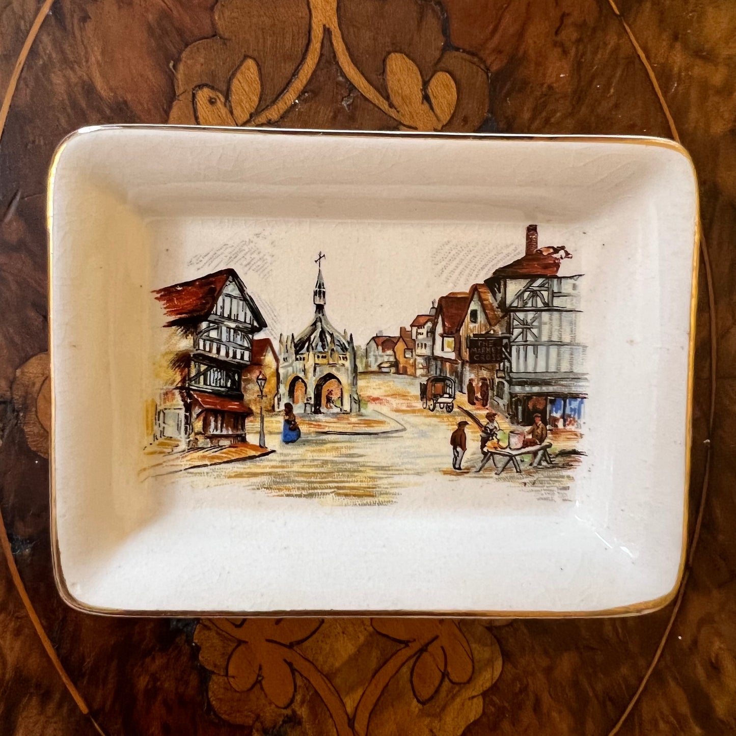 Vintage Staffordshire Sandland Ware Town Print Trinket Dish