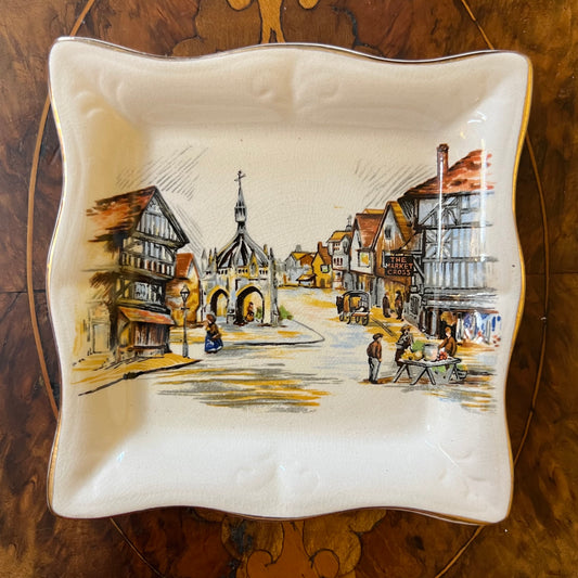 Vintage Staffordshire Sandland Ware Town Print Square Small Plate