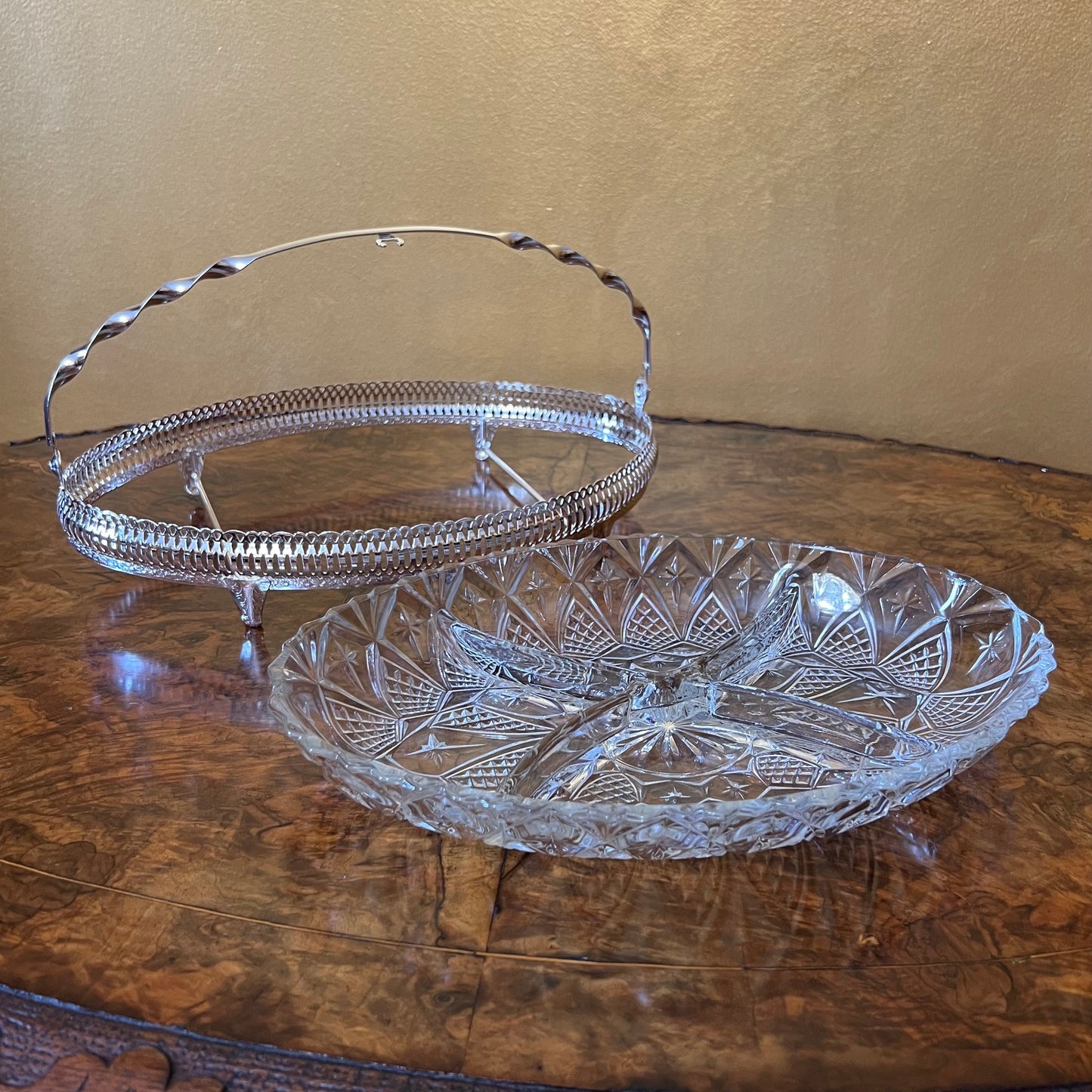 Vintage Silver Glass Serving Divider Platter