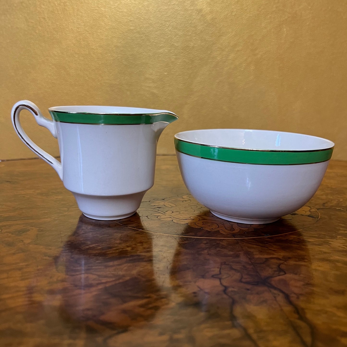 Vintage Alfred Meakin Green Border Milk & Sugar Set