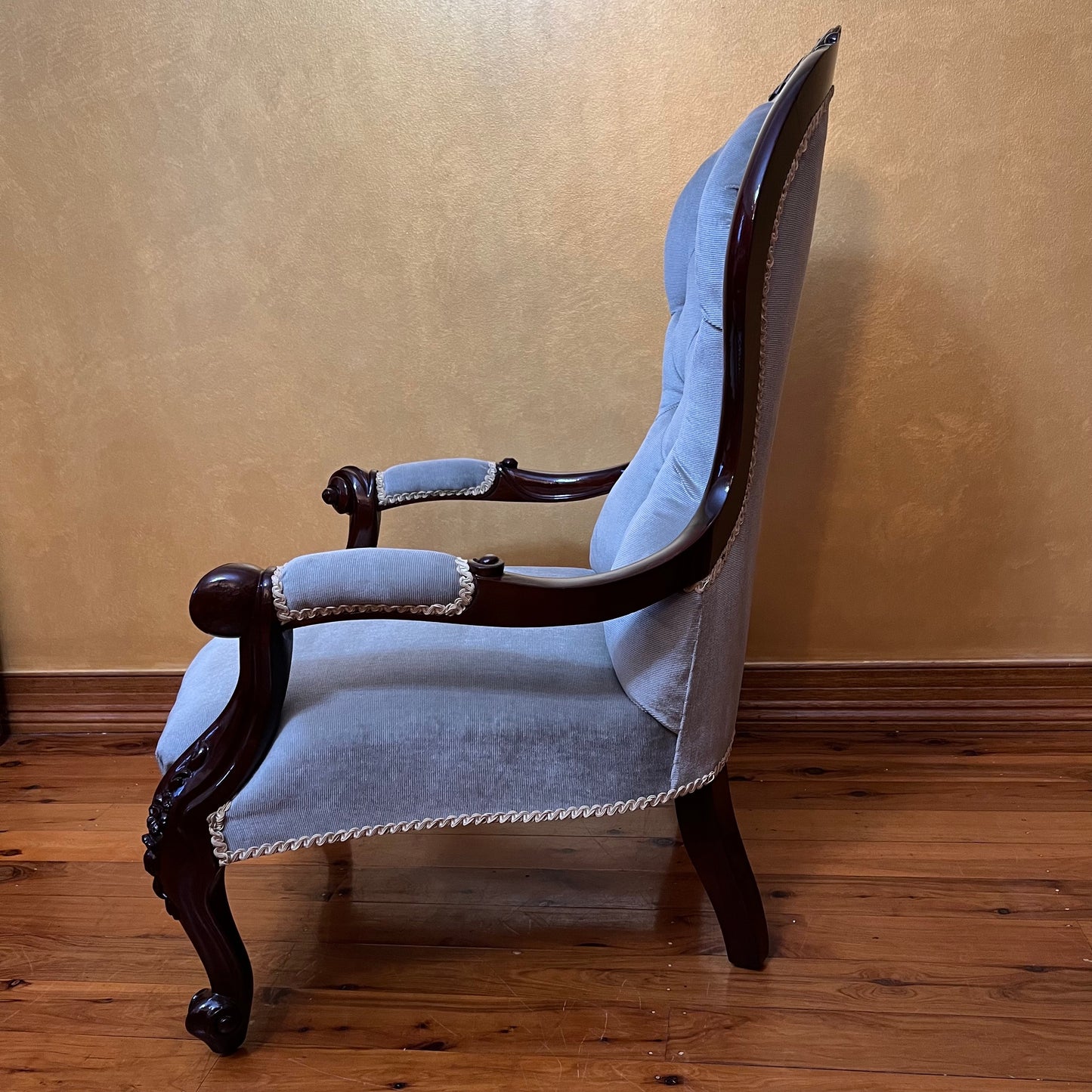 Antique Cedar Green Velvet Grandfather Chair