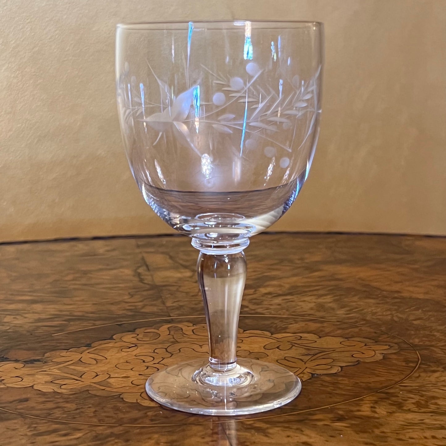 Vintage Etched Wine Glasses Pair