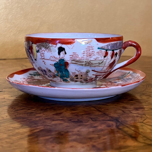 Antique Japanese Geisha Tea Cup & Saucer