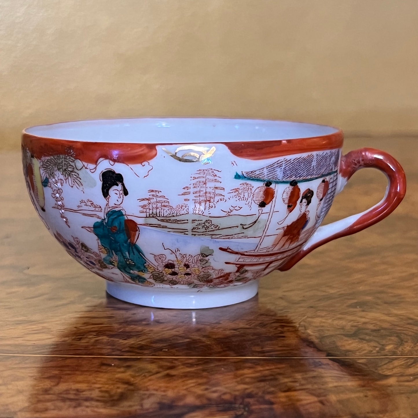 Antique Japanese Geisha Tea Cup & Saucer