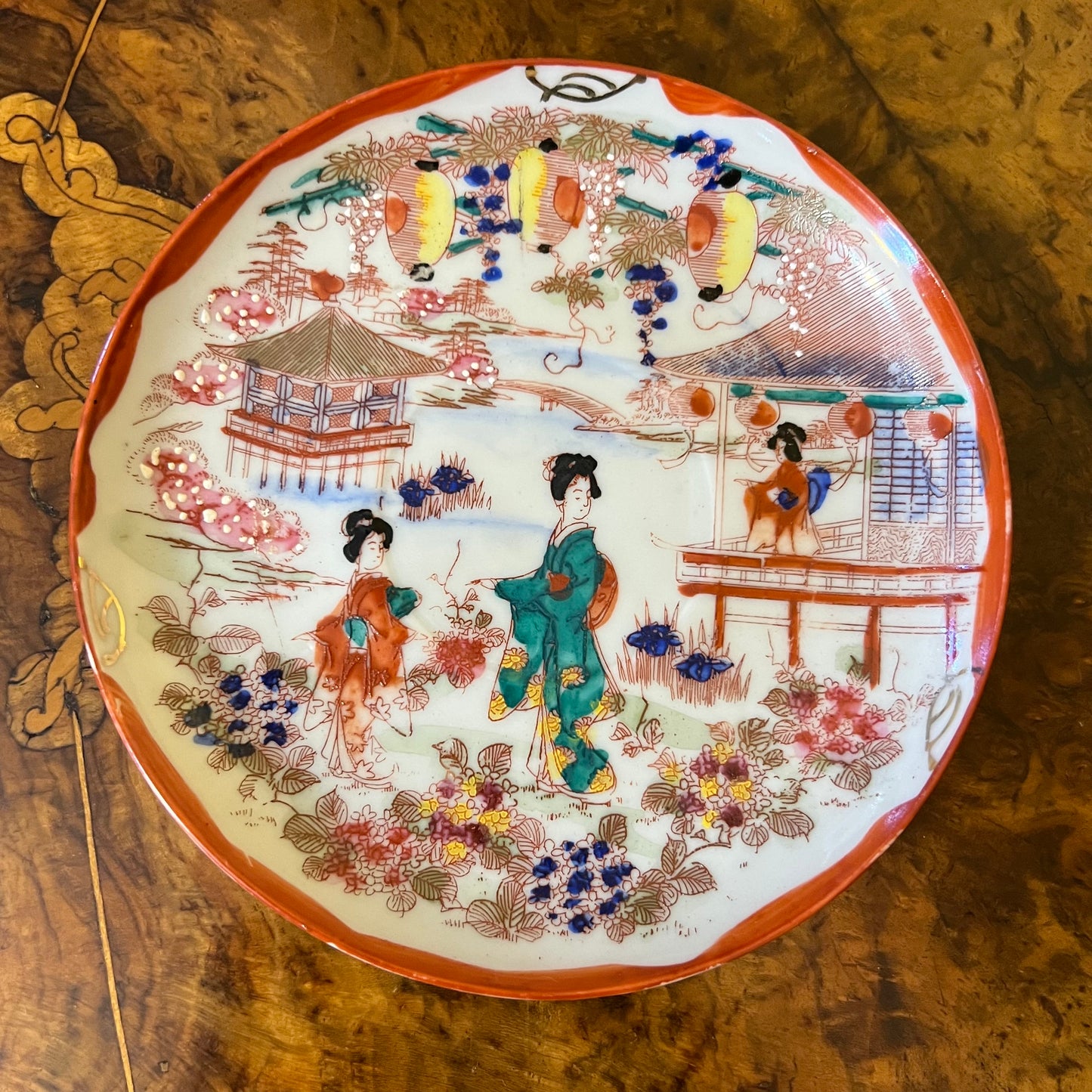 Antique Japanese Geisha Tea Cup & Saucer