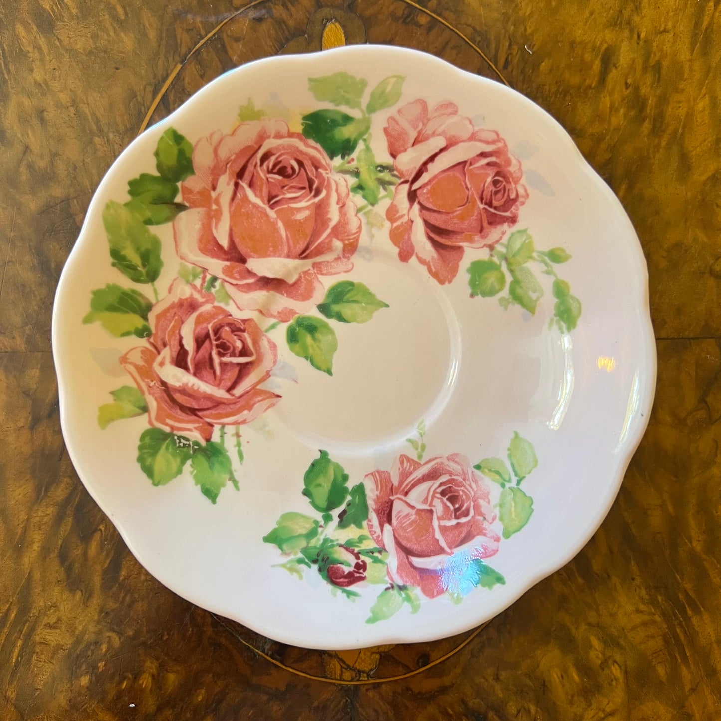 Vintage Queen Anne Rose Print Tea Cup Trio Set