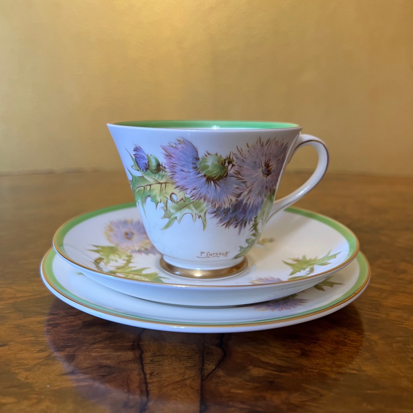 Vintage Royal Doulton Glamis Thistle Tea Cup Trio Set