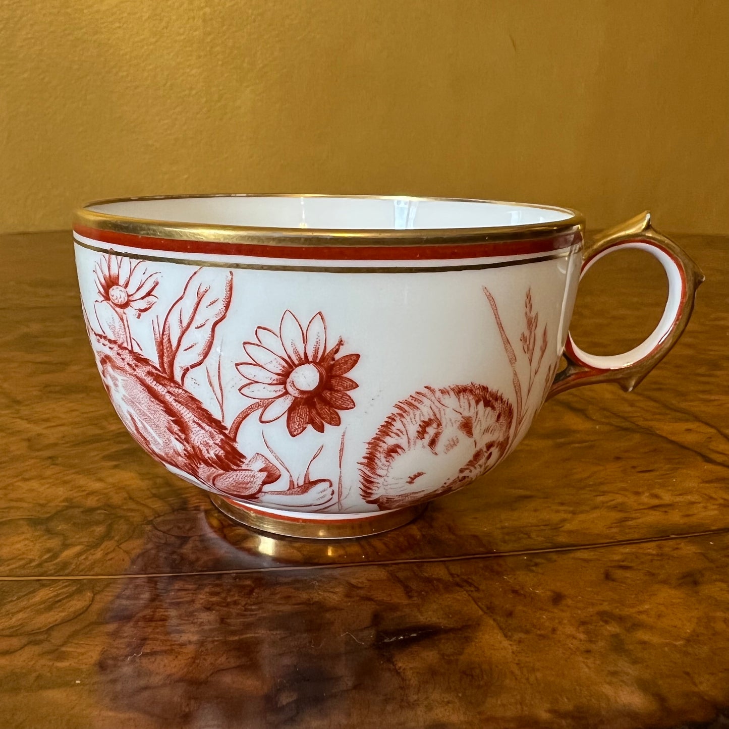 Victorian Red and Gilt Chick Tea Cup Trios Set Of Four